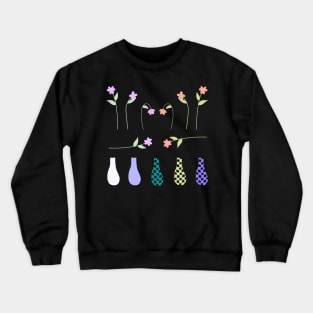 Build Your Own Checkered Vase with Pink and Purple Flowers Crewneck Sweatshirt